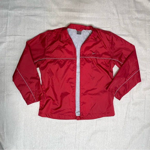 Vintage Nike Full Zip Windbreaker Jacket Womens Small 4-6 Swoosh Logo Red - Picture 1 of 10